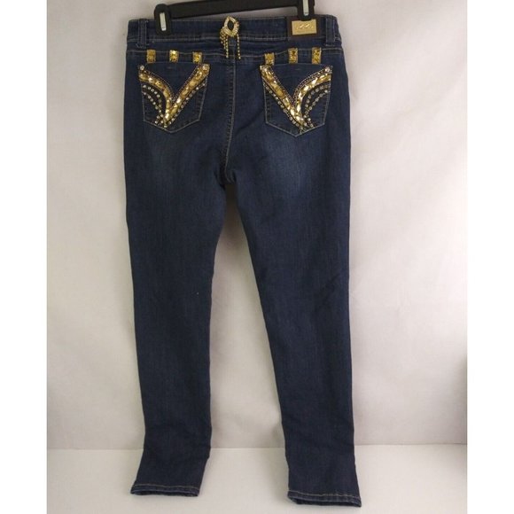 Izzi Jeans USA Women's Jeweled Whiskered Metallic Embroidered Jeans Size 15 - Picture 2 of 9